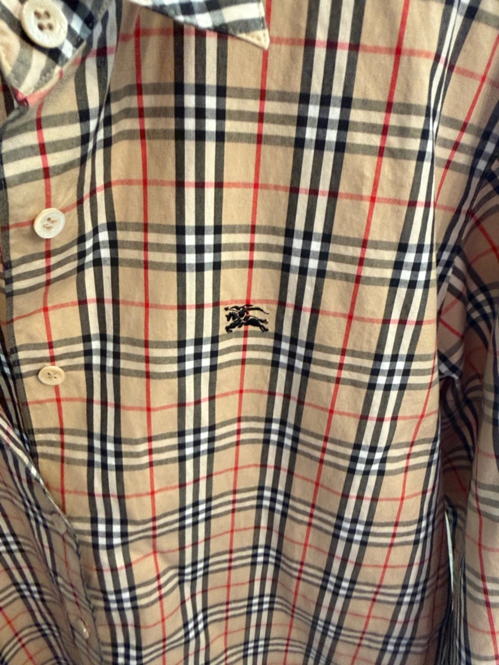 Burberry Beige Plaid Long-Sleeve Button-Up Shirt - Picture 8 of 8